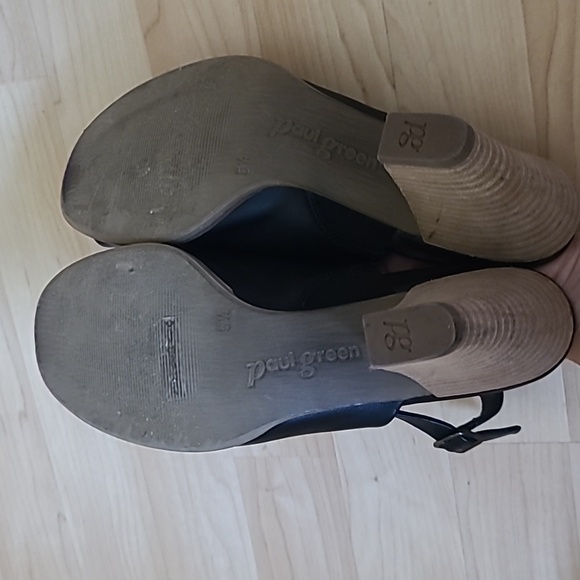 Paul Green Waverly Black Leather Slingback Block Heels Sandals Women's Size 8 - Picture 8 of 11